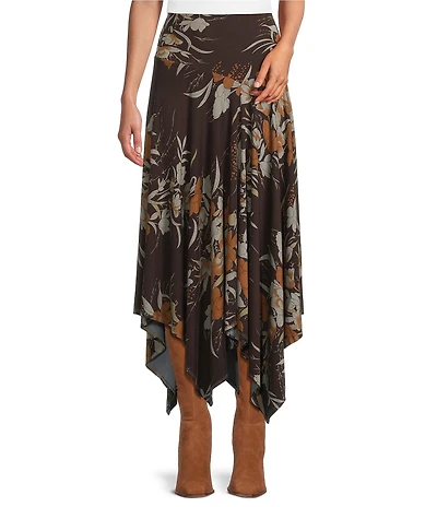 Bryn Walker Fiori Print Viscose Jersey Flat Waist Asymmetrical Bianco Skirt
