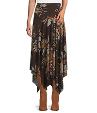 Bryn Walker Fiori Print Viscose Jersey Flat Waist Asymmetrical Bianco Skirt