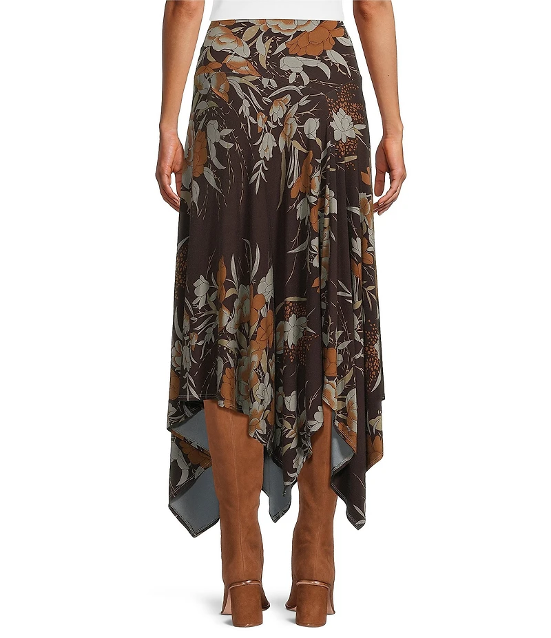 Bryn Walker Fiori Print Viscose Jersey Flat Waist Asymmetrical Bianco Skirt