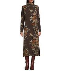 Bryn Walker Fiori Print Viscose Jersey Mock Neck Long Sleeve Shift Dress