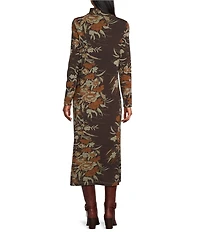 Bryn Walker Fiori Print Viscose Jersey Mock Neck Long Sleeve Shift Dress