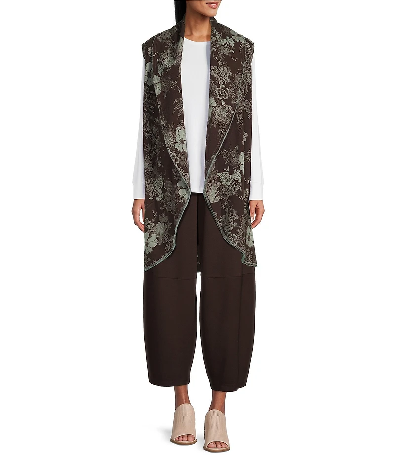 Bryn Walker Floral Print Bamboo Fleece Shawl Collar Sleeveless Wrap Vest