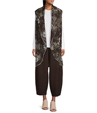 Bryn Walker Floral Print Bamboo Fleece Shawl Collar Sleeveless Wrap Vest