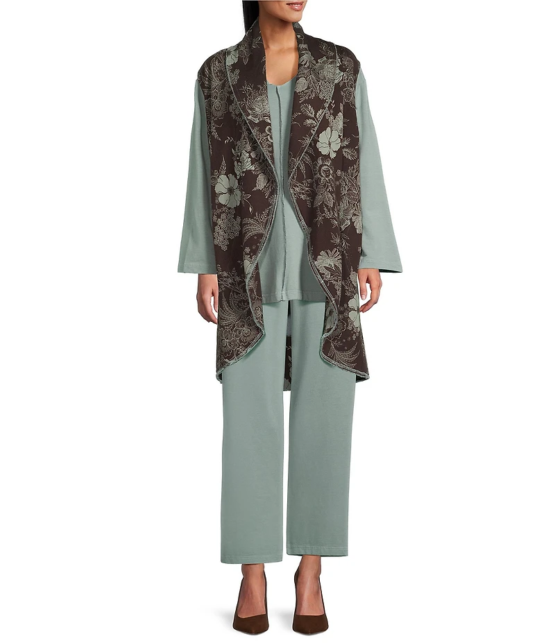 Bryn Walker Floral Print Bamboo Fleece Shawl Collar Sleeveless Wrap Vest