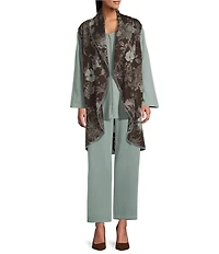Bryn Walker Floral Print Bamboo Fleece Shawl Collar Sleeveless Wrap Vest