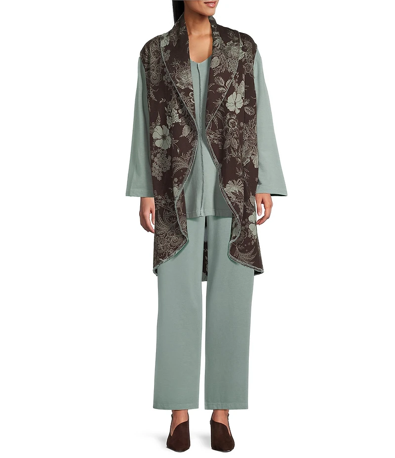 Bryn Walker Floral Print Bamboo Fleece Shawl Collar Sleeveless Wrap Vest