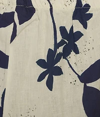 Bryn Walker Foglie Print Flat Front Linen Blend Elastic Waist Wide Full Leg Coordinating Pants