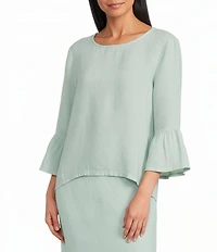 Bryn Walker Fran Light Linen Round Neck 3/4 Ruffle Sleeve Shirt