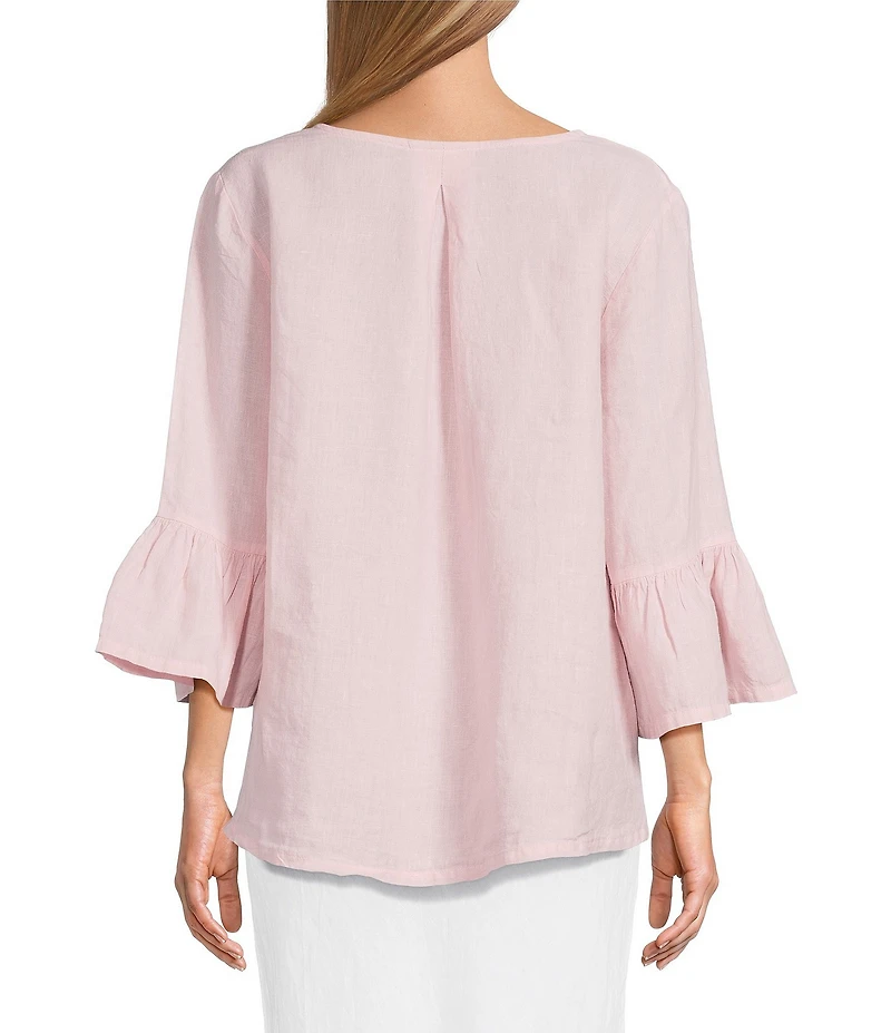 Bryn Walker Fran Light Linen Round Neck 3/4 Ruffle Sleeve Shirt