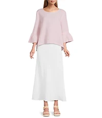 Bryn Walker Fran Light Linen Round Neck 3/4 Ruffle Sleeve Shirt