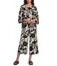 Bryn Walker Fran Printed Round Neck 3/4 Ruffle Bell Sleeve High Low Shirt