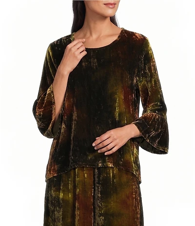 Bryn Walker Francine Velvet Round Neck 3/4 Ruffle Bell Sleeve Coordinating Shirt