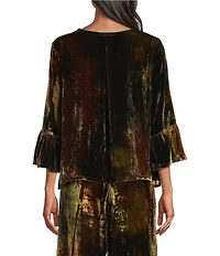 Bryn Walker Francine Velvet Round Neck 3/4 Ruffle Bell Sleeve Coordinating Shirt