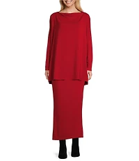 Bryn Walker French Terry Flat Front Midi Pencil Skirt