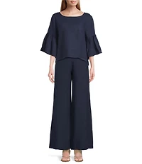 Bryn Walker Frida Light Linen Round Neck 3/4 Ruffle Bell Sleeve Shirt