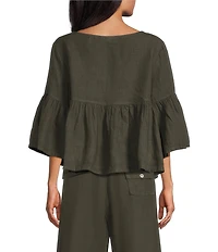 Bryn Walker Frida Light Linen Round Neck 3/4 Ruffle Bell Sleeve Shirt