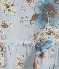 Bryn Walker Frida Magnolia Printed Linen Round Neck 3/4 Ruffle Bell Sleeve Shirt