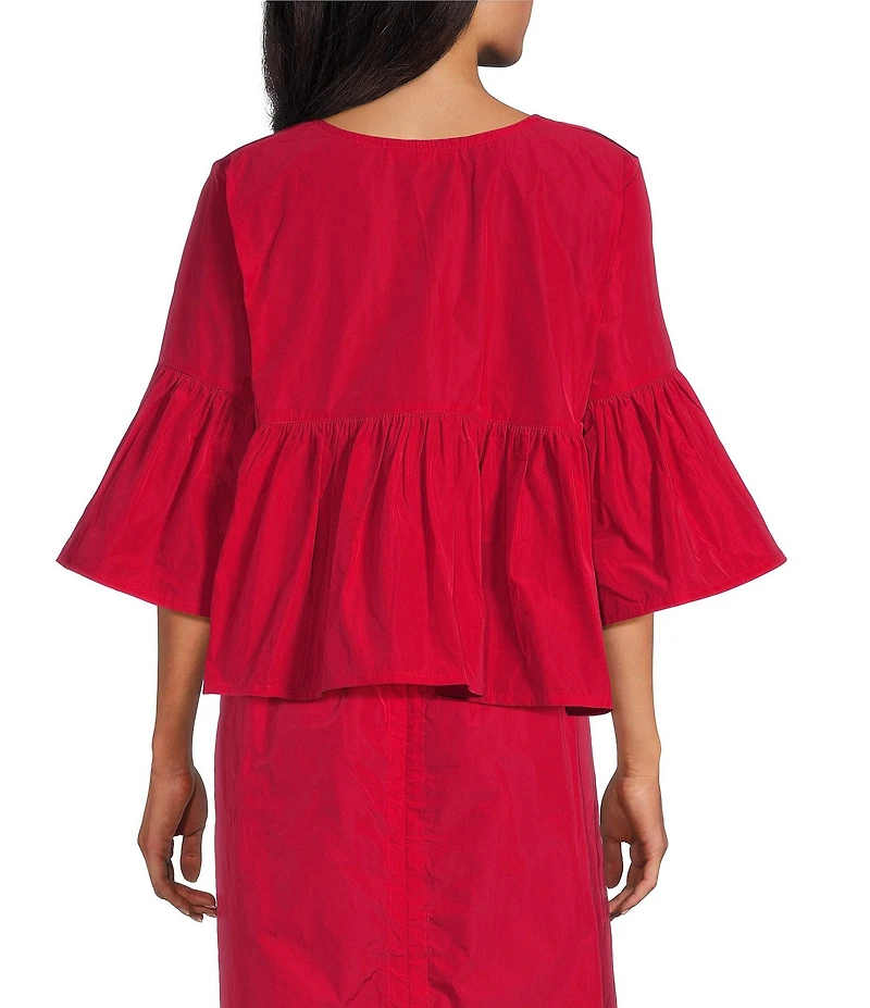 Bryn Walker Frida Memory Crunch Round Neck 3/4 Ruffle Bell Sleeve Jacket