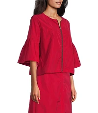 Bryn Walker Frida Memory Crunch Round Neck 3/4 Ruffle Bell Sleeve Jacket