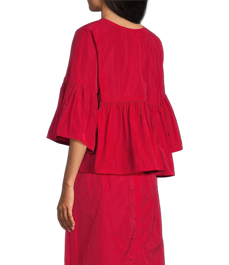 Bryn Walker Frida Memory Crunch Round Neck 3/4 Ruffle Bell Sleeve Jacket