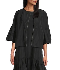 Bryn Walker Frida Memory Crunch Round Neck 3/4 Ruffle Sleeve Jacket