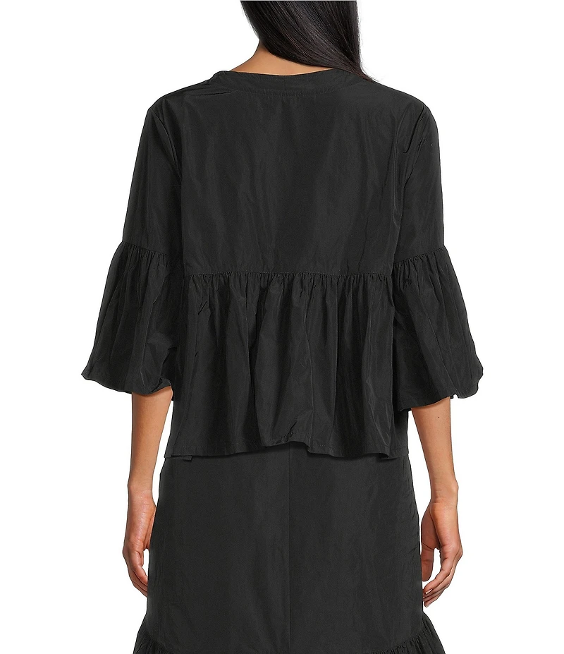 Bryn Walker Frida Memory Crunch Round Neck 3/4 Ruffle Sleeve Jacket