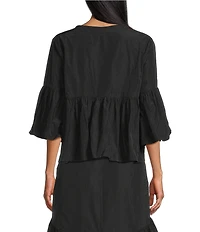 Bryn Walker Frida Memory Crunch Round Neck 3/4 Ruffle Sleeve Jacket