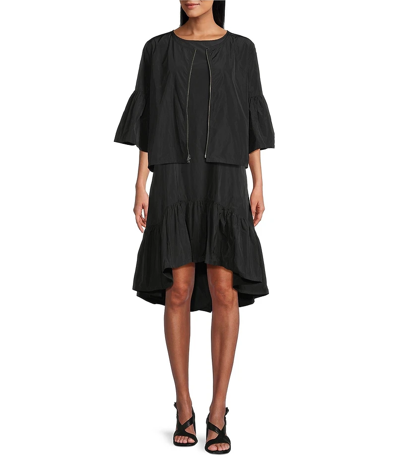 Bryn Walker Frida Memory Crunch Round Neck 3/4 Ruffle Sleeve Jacket