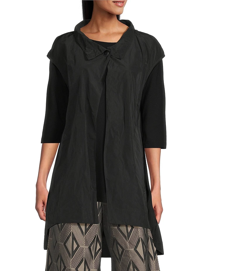 Bryn Walker Gael Memory Crunch Mandarin Collar Cap Sleeve High-Low Vest