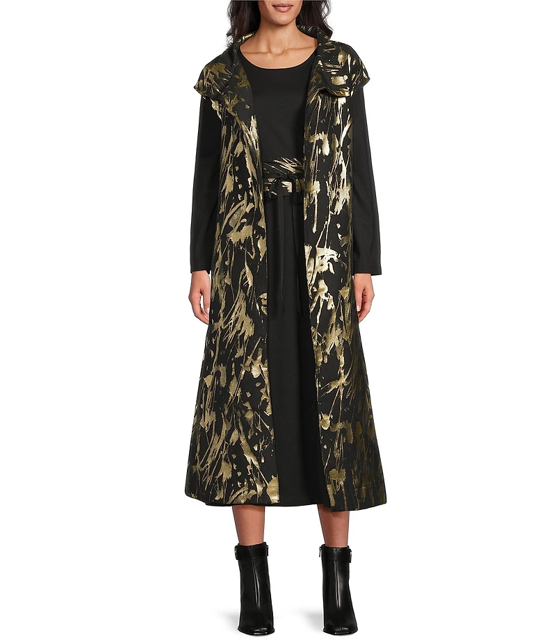 Bryn Walker Gaela Foglia D'oro Gold Print Mandarin Collar Cap Sleeve Vest