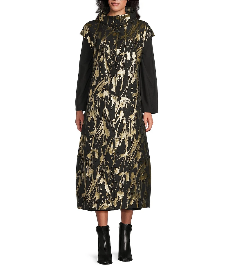 Bryn Walker Gaela Foglia D'oro Gold Print Mandarin Collar Cap Sleeve Vest