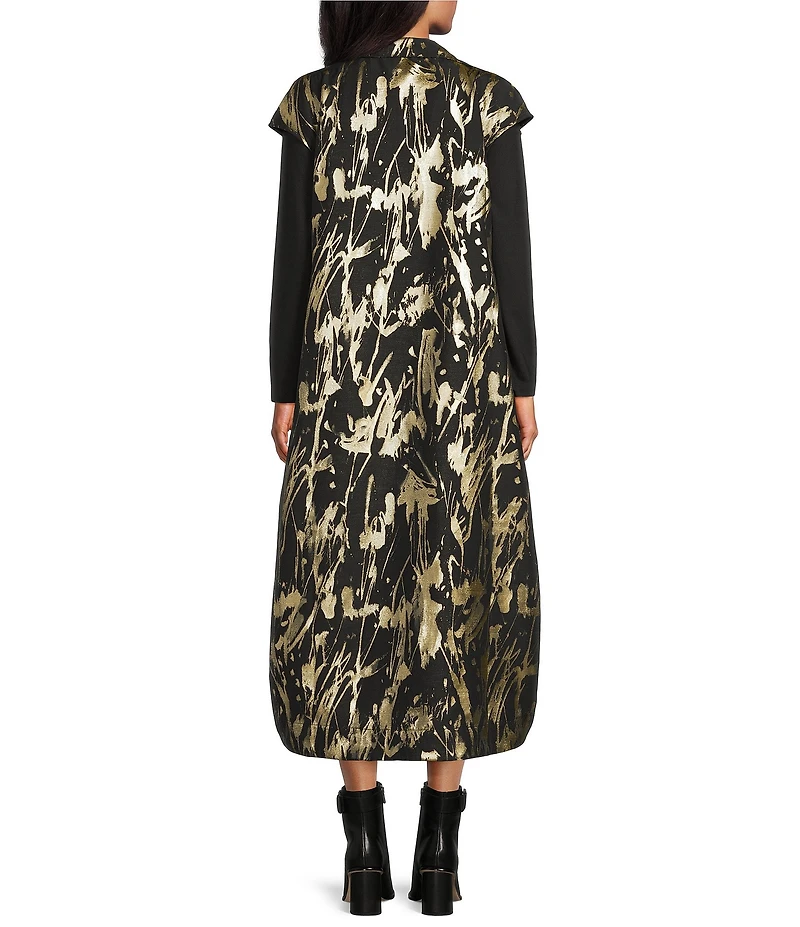 Bryn Walker Gaela Foglia D'oro Gold Print Mandarin Collar Cap Sleeve Vest