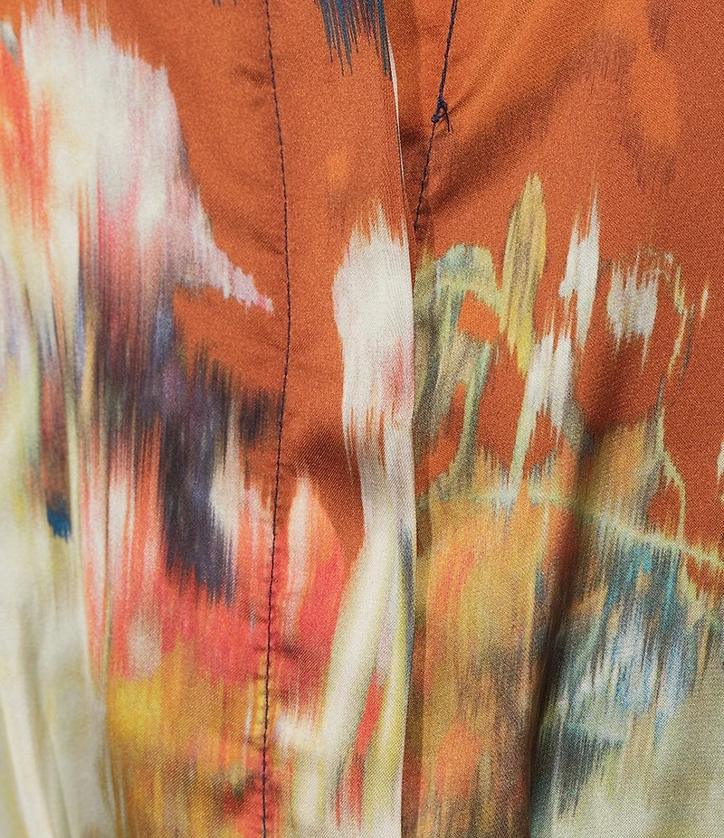 Bryn Walker Geraldine Woven Fiori Print Mandarin Collar Elbow Sleeve Button-Front Belted Shirt Dress