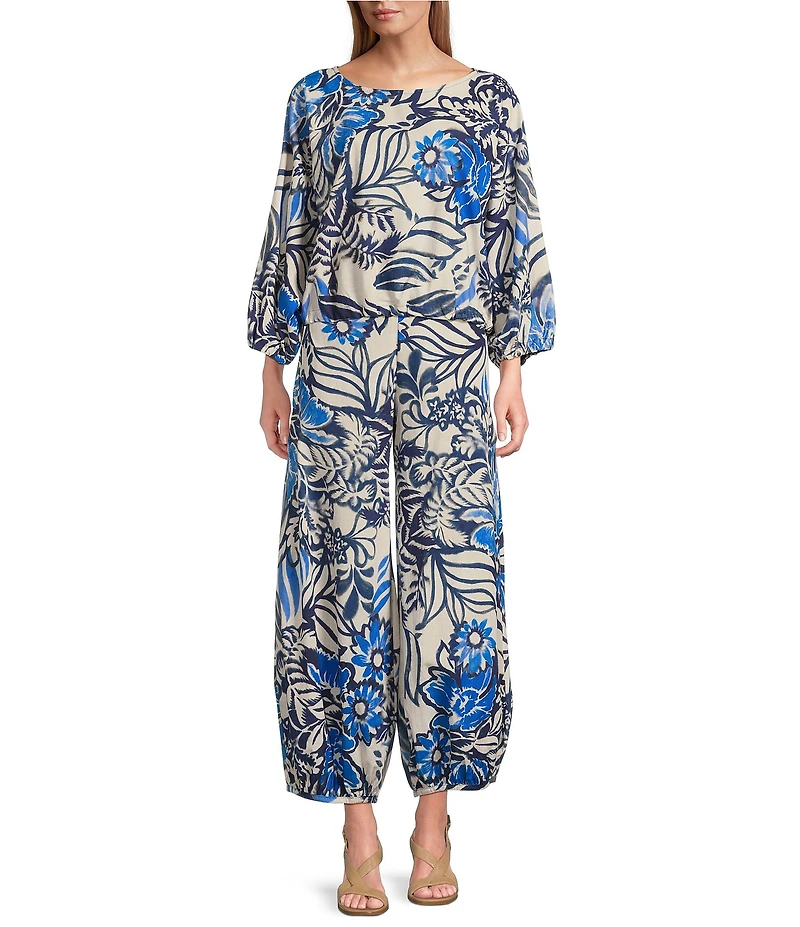 Bryn Walker Gianna Azzurra Print Boat Neck Long Sleeve Coordinating Shirt