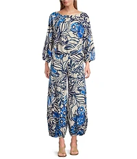 Bryn Walker Gianna Azzurra Print Boat Neck Long Sleeve Coordinating Shirt