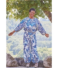 Bryn Walker Gianna Azzurra Print Boat Neck Long Sleeve Coordinating Shirt