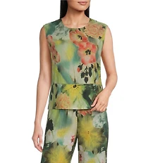 Bryn Walker Giardino Print Round Neck Sleeveless Basic Tank