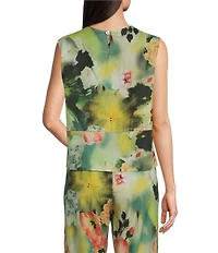 Bryn Walker Giardino Print Round Neck Sleeveless Basic Tank