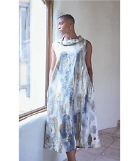 Bryn Walker Henrietta Pioggia Print Cowl Neck Sleeveless Dress