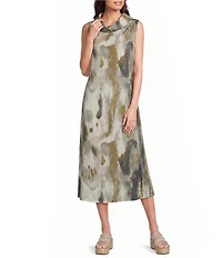 Bryn Walker Henrietta Pioggia Print Cowl Neck Sleeveless Dress