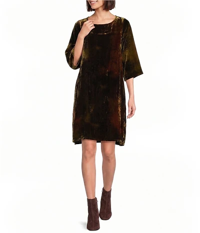 Bryn Walker Hester Round Neck 3/4 Sleeve A-Line Velvet Dress