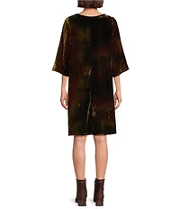 Bryn Walker Hester Round Neck 3/4 Sleeve A-Line Velvet Dress