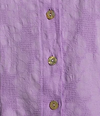 Bryn Walker Jacquard Cotton Floral Mandarin Collar Short Sleeve Coordinating Button Front Shirt