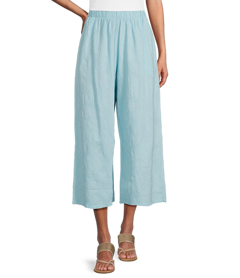 Bryn Walker Jacquard Cotton Floral Wide Leg Pocketed Pull-On Cropped Coordinating Pants