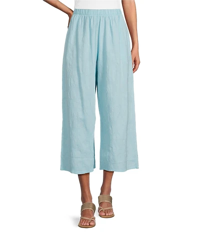 Bryn Walker Jacquard Cotton Floral Wide Leg Pocketed Pull-On Cropped Coordinating Pants