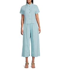 Bryn Walker Jacquard Cotton Floral Wide Leg Pocketed Pull-On Cropped Coordinating Pants