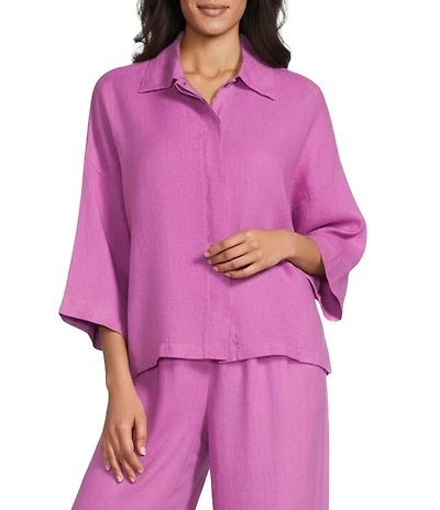 Bryn Walker Joan Light Linen Point Collar 3/4 Sleeve Shirt
