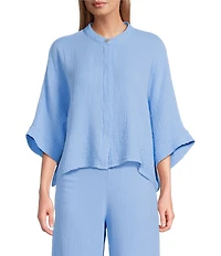 Bryn Walker Joe Cotton Gauze Banded Collar Short Dolman Sleeve Boxy Shirt