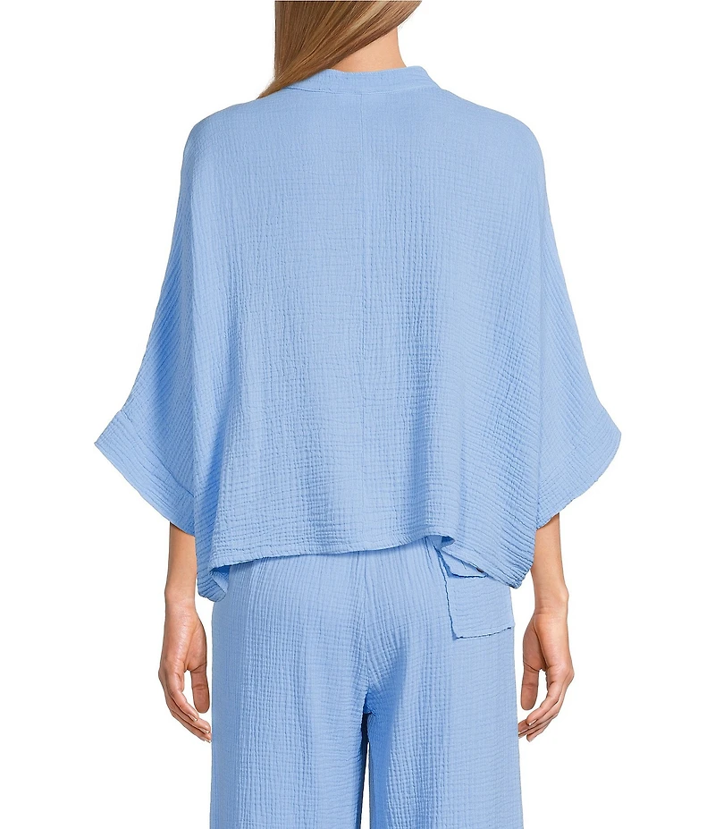 Bryn Walker Joe Cotton Gauze Banded Collar Short Dolman Sleeve Boxy Shirt