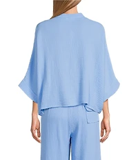 Bryn Walker Joe Cotton Gauze Banded Collar Short Dolman Sleeve Boxy Shirt